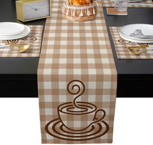Beige Coffee Table Runner and Placemats for Dining Table,Burlap Coffee