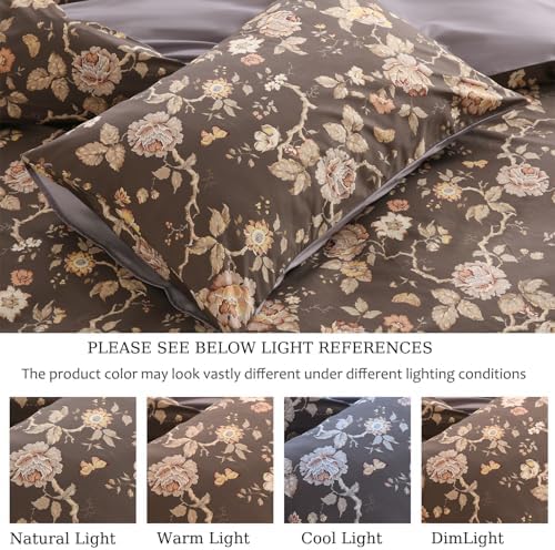 Zusbest Grey Brown Duvet Cover Set Queen Size 100% Cotton Shabby