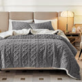 Joyreap 3-Piece Fluffy Faux Fur Sherpa Comforter Set Gray, Queen Size