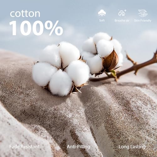Brown Floral 100% Cotton Duvet Cover Queen Size, Soft Breathable