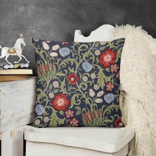 William Morris Flower Pillow Covers Set of 2, Vintage Red Flower Green