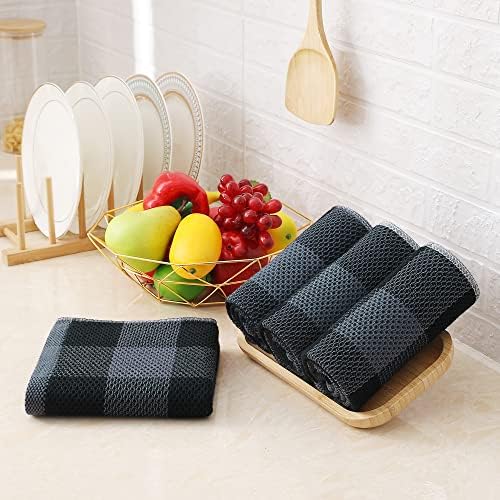 Homaxy 100% Cotton Waffle Weave Check Plaid Kitchen Towels