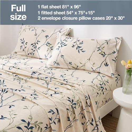 JSD Beige Leaves Printed Full Sheet Set Extra Deep Pocket