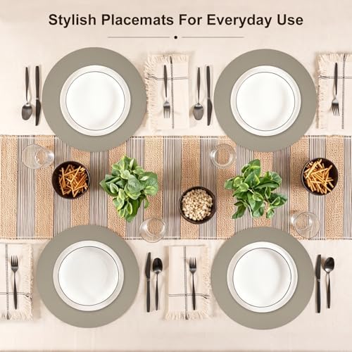 M METERXITY Round Placemats Set of 6, 14 Inch PVC Leather Place Mats