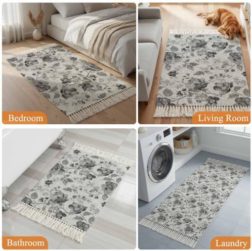Vintage Floral Hallway Runner Rug 2'x5', Spring Botanical Flowers