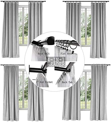 TWOPAGES 50W x 120L Extra Long Soft Velvet Back Tab Curtain for