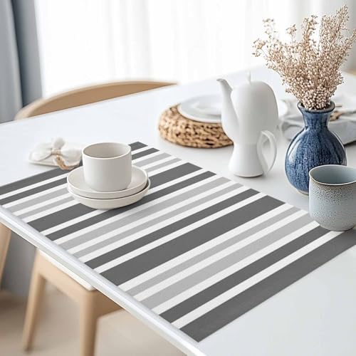 Gray Geometric Placemats Set of 8, Contrast Stripes Washable Cotton