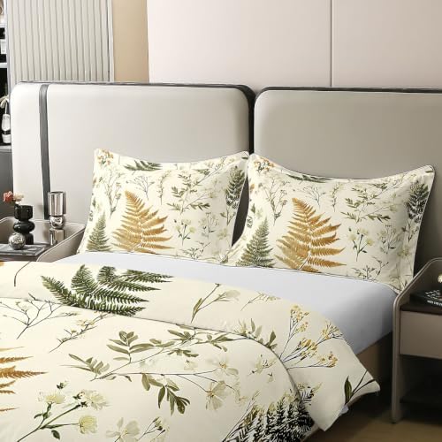 Feelyou Leaves Floral Duvet Cover 100% Cotton Queen Size