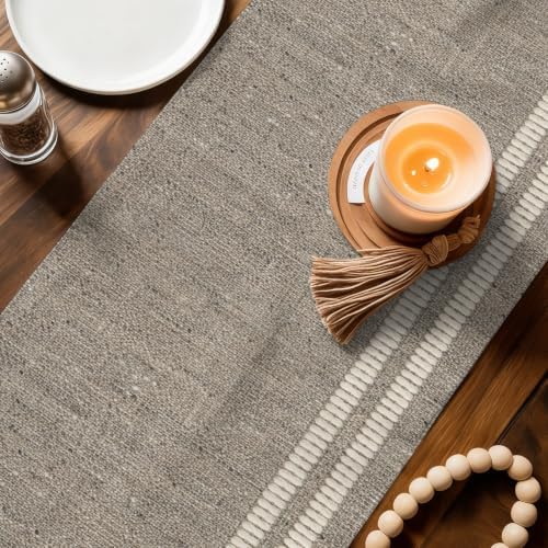 Flax Gray Dining Table Runner Oatmeal Beige Woven Fabric Texture