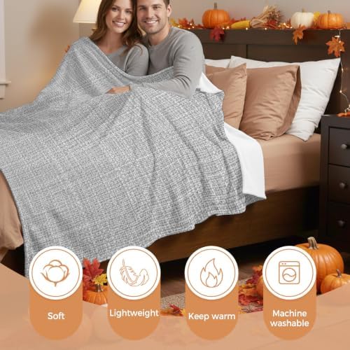 Rustic Light Gray Throw Blanket Farmhouse Solid Color Flannel Fleece