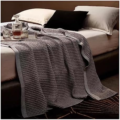 100% Cotton Blankets Queen Size for Bed - Grey Waffle Weave Blankets