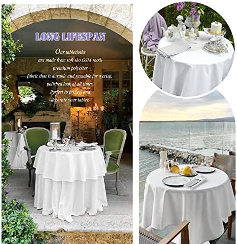 Showgeous 70 Inch White Round Tablecloths, Polyester Table Covers