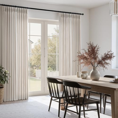 Oatmeal Linen Pinch Pleated Curtains 84 Inch 2 Panels Living Room