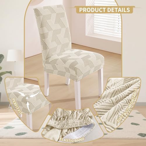 JIVINER Stretch Dining Chair Slipcovers Set of 2, Geometrical Jacquard