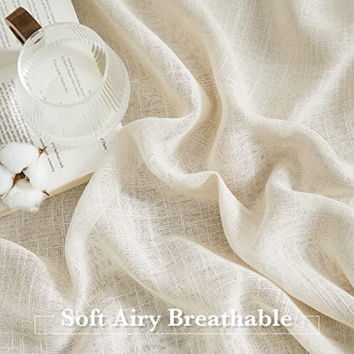 RYB HOME Semi Sheer Curtains for Bedroom Linen Textured Fabric Privacy
