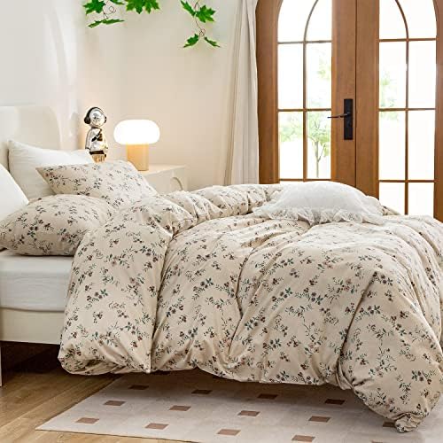 Duvet Floral Cover Queen, 100% Brushed Microfiber Bedding Set 3 Pieces