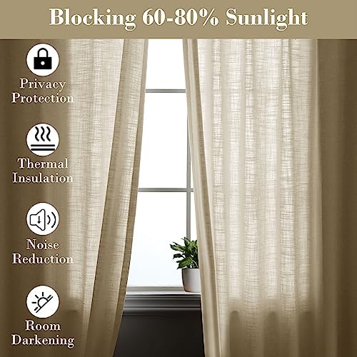 cololeaf Linen Curtains Natural White Curtains 84 inches Long Neutral