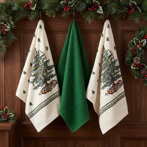Spode - Christmas 3 Pack Kitchen Towels, Soft Cotton Dish Towels for