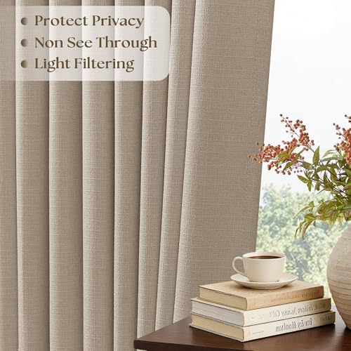 TWODRAPES Burlywood Birch Pinch Pleated Thick Linen Curtains 96 Inch