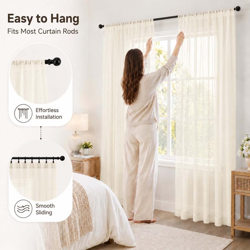 Simplebrand Cream Sheer Curtains 120 Inches Long 2 Panels, 52 W x 120