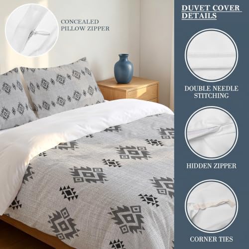 DecorLovee Grey Boho Duvet Cover Set 3 Pieces with Zipper Closure