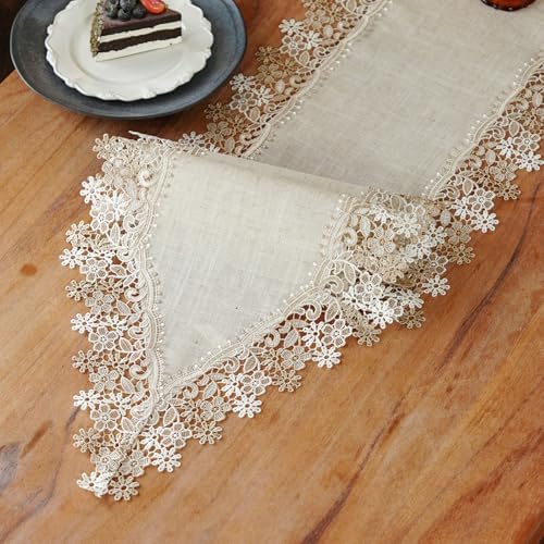ARTABLE Lace Table Runner Stone Natural Linen Macrame Decor