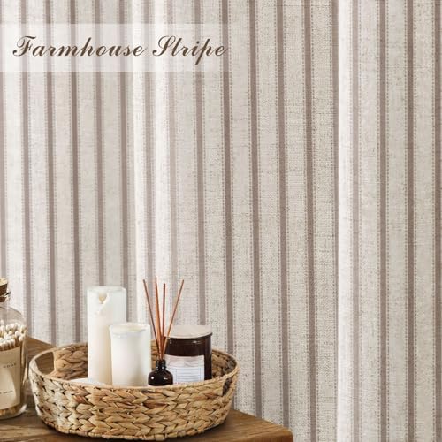 Farmhouse Striped Shower Curtain Taupe Vintage Linen Curtain 72"W X