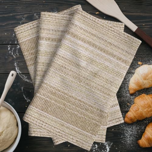 Abstract Beige Kitchen Towels Set of 3, Rustic Farmhouse Minimalist