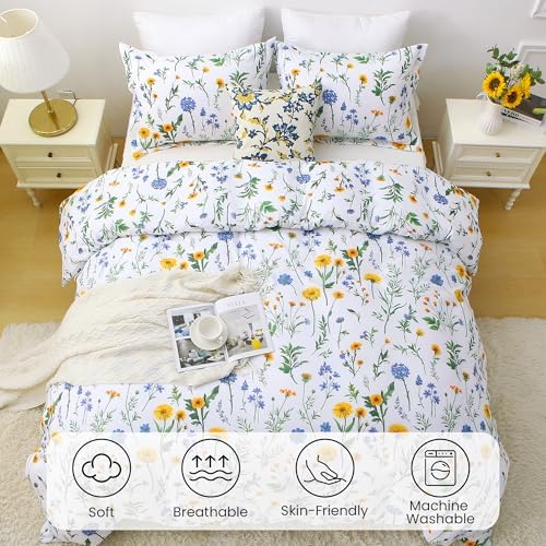 Mooreeke Duvet Cover Queen Size, 3 Piece Dandelion Floral Duvet Cover