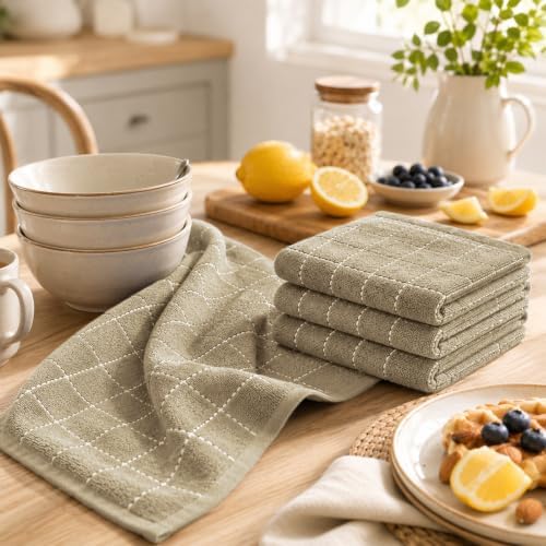 Kitinjoy 100% Cotton Kitchen Towels and Dishcloths Set, Tan