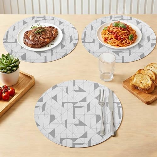 Neutral Geometric Faux Leather Placemats Set of 6, 15in, Waterproof