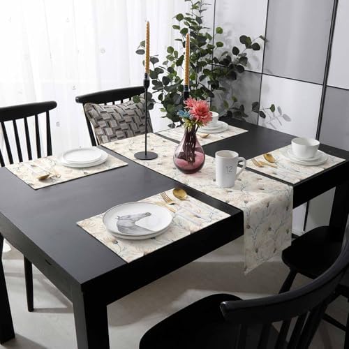 Beige Flowers Table Mats Set of 4 With Table Runner 90 Inches