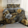 King Duvet Cover Set, Modern Flowers Leaves Elegant Reversible Design