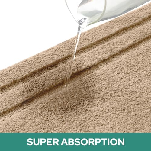 HOMEIDEAS Khaki Bathroom Rugs Set of 3, Non Slip Bath Mats