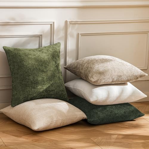 a moment Olive Green Chenille Throw Pillow Covers 22x22 Inch Pack of 2