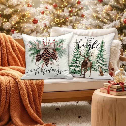 Lanpn Outdoor Christmas Throw Pillow Covers 20x20 Set of 4, Forest