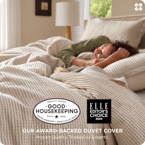 Bedsure Cotton Duvet Cover Set - 100% Cotton Waffle Weave Beige Duvet