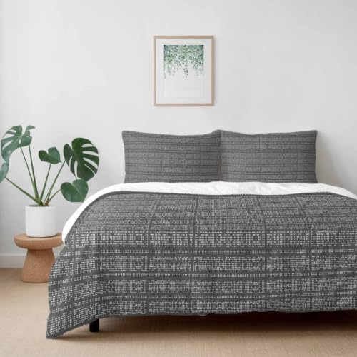 Full Duvet Cover Set 4 Piece, Gradient Gray Boho Geometric Soft