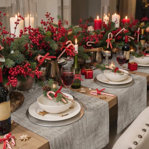 Brown Beige Table Runner - 90 Inch Long, Farmhouse Linen Texture