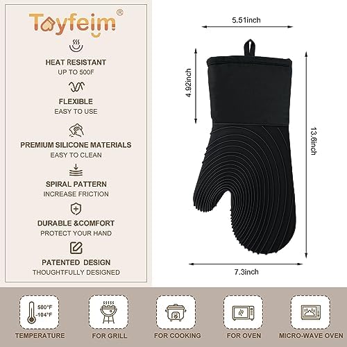 Silicone Oven Mitts-13.6 in Extended Oven Mitts Heat Resistant 500F