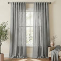 Mrs.Naturall Light Grey Linen Curtains 108 Inches Long, Back Tab 9 FT