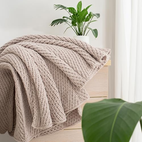 Chunky Chenille Knit Throw Blanket for Couch 50"x60"
