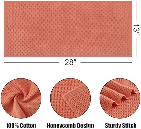 Kitinjoy 100% Cotton Waffle 4-Pack Kitchen Towels, 13" x 28", Coral