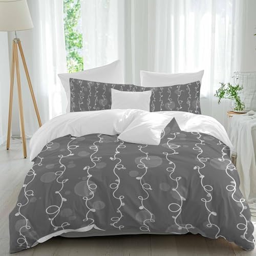 3 Piece White Lines Duvet Cover Set Queen Size, Microfiber