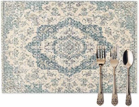 Placemats Set of 8, Beige Green Boho Woven Placemat, Linen Place Mats