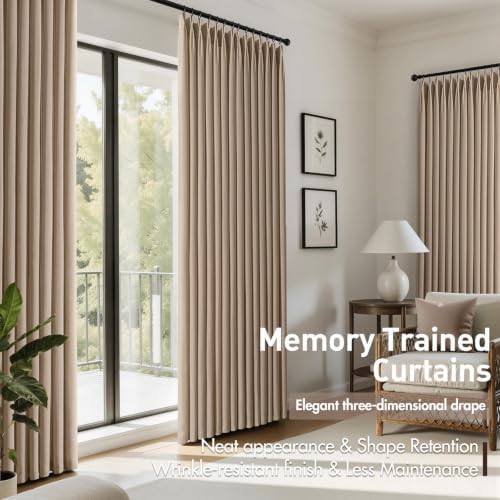 Burlywood Brown Pinch Pleated Linen Curtains 96 Inches Long 2 Panels