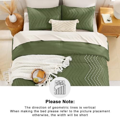 Andency Dark Olive Green Twin Comforter Set, 2 Pieces Boho Bedding Set