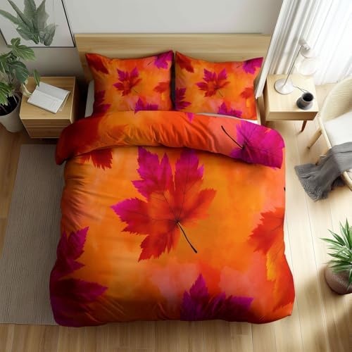 California King Duvet Cover Set Autumn Maple Leaves Pattern Soft