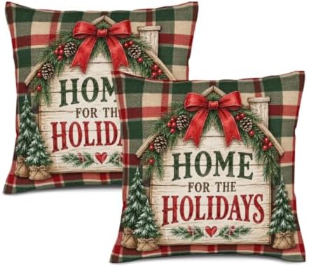 House Plaid Pillow Covers 22x22 Inch Set of 2 Linen for Farmhouse