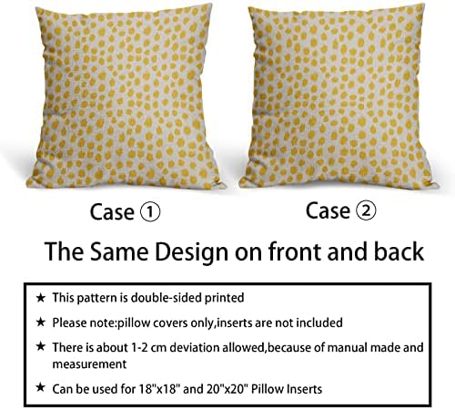 Yellow Cream Pillow Covers 20x20 Set of 2 Boho Design Polka Dot Throw